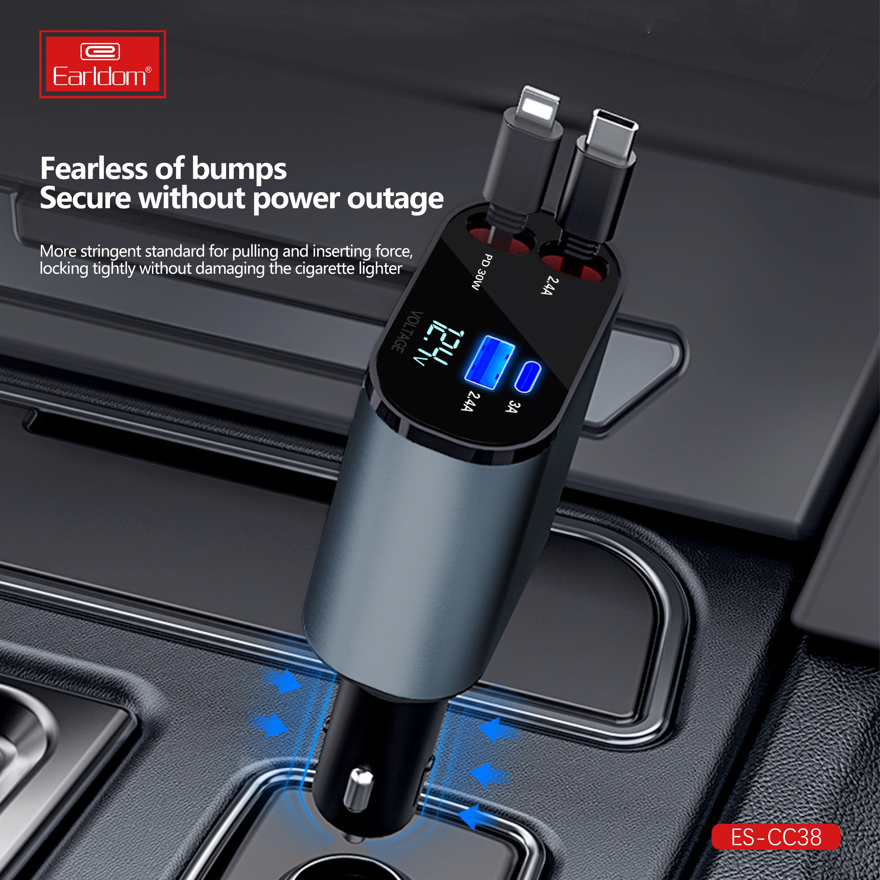 Earldom 63W USB+PD cable 80cm storage ios type-c car charger Earldom 63W USB+PD cable 80cm storage ios type-c car charger